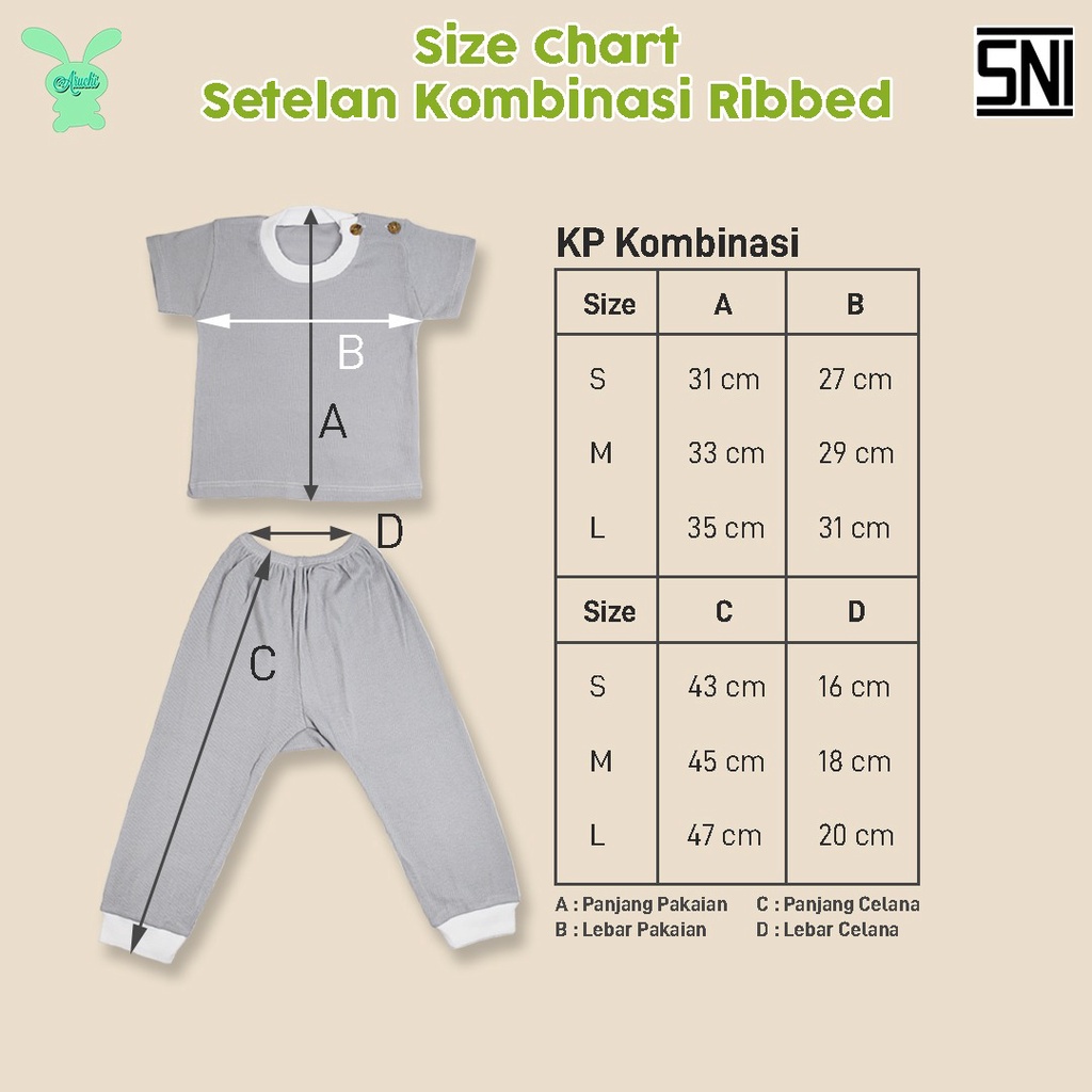 Setelan Baju Bayi Anak Kaos Oblong Pendek Celana Panjang Aruchi KP Kombinasi Ribbed Boy &amp; Girl series