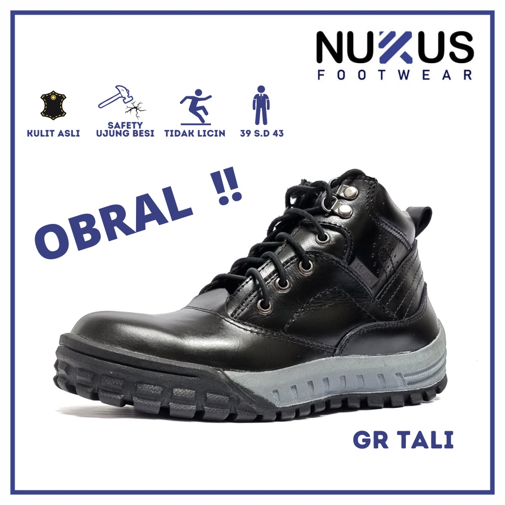 Nukus Sepatu Pria Safety Boots Tali Hitam - GR TL