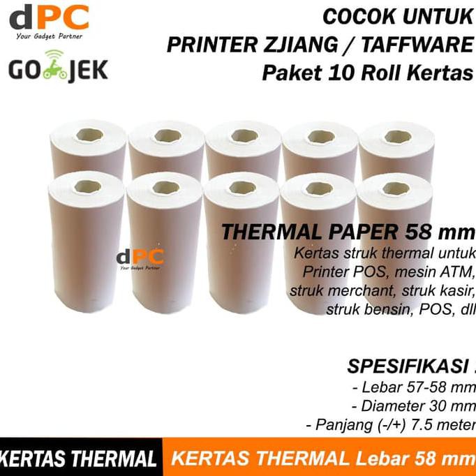 

KERTAS STRUK 10 ROLL THERMAL PAPER 58 X 30 MM UNTUK ATM PRINTER ZJIANG KODE 607
