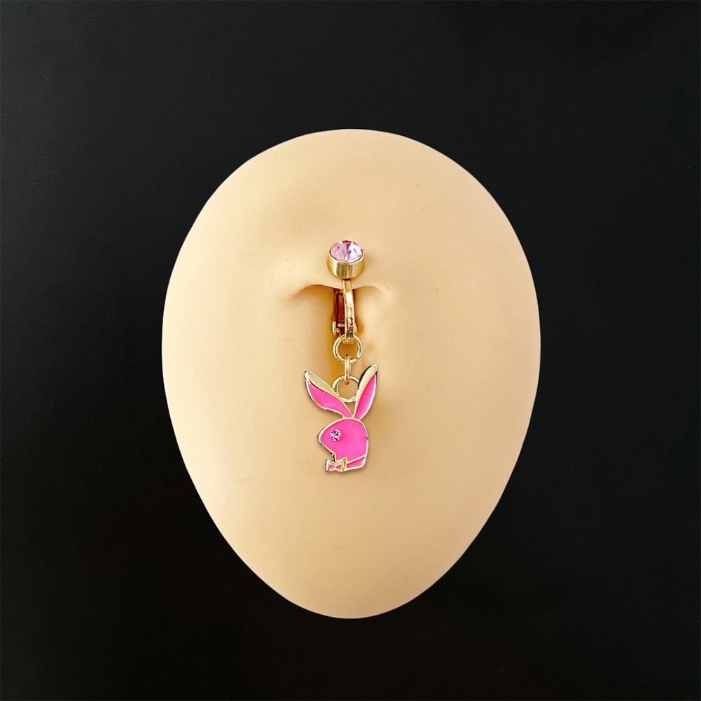 Butterfly Anting Tindik Perut / Pusar Model Kupu-Kupu Hias Zircon Pink Sexy Untuk Wanita