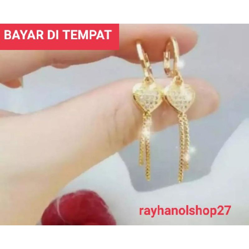 R-0  Anting xuping Jurai motif love Lapis emas gold