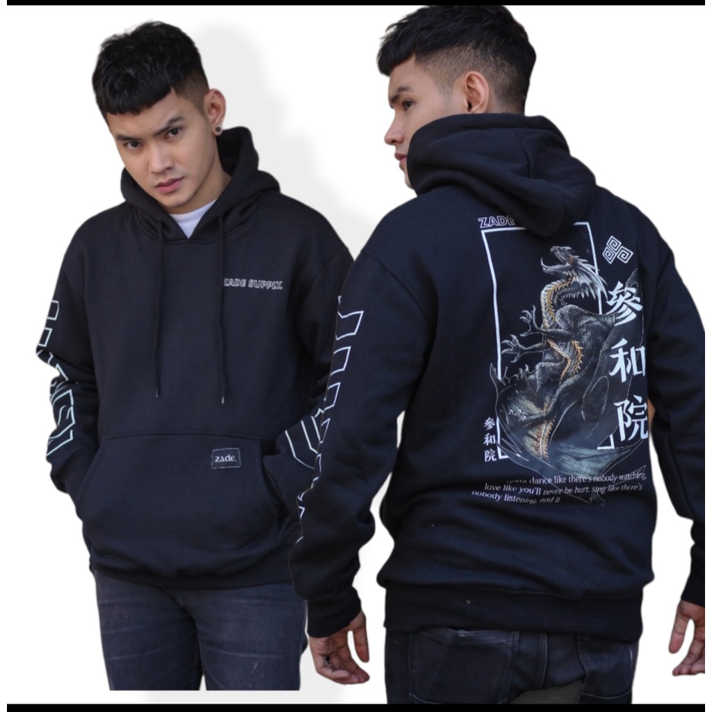 jaket sweater hoodie pria hitam distro original terbaru model japan yakuza sukajan jepang naga