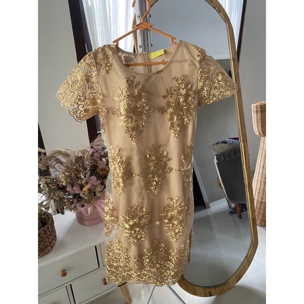 Dress brokat/gaun bridesmaid/baju pesta kondangan nikahan kebaya/dress ibadah gereja