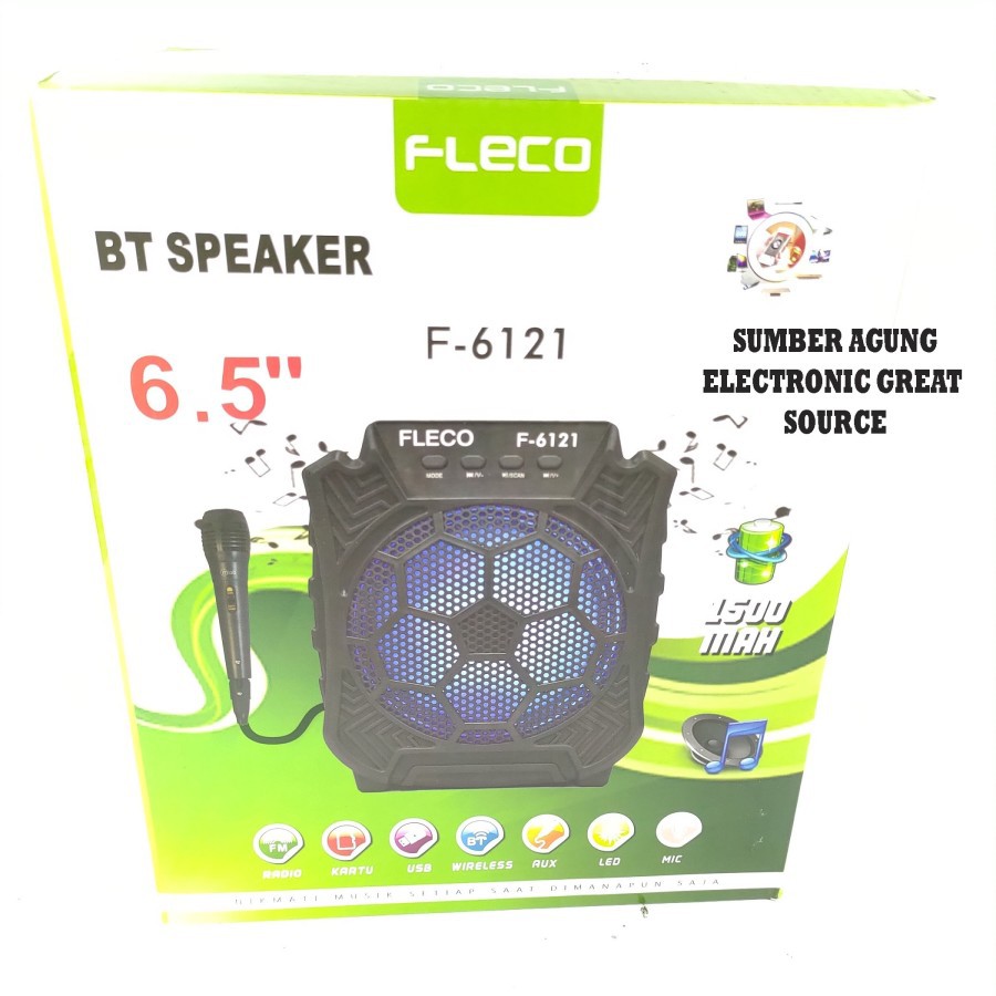 F6121 Fleco Speaker Bluetooth 6.5inch 1500mAh FM Radio Suara Musik Ena