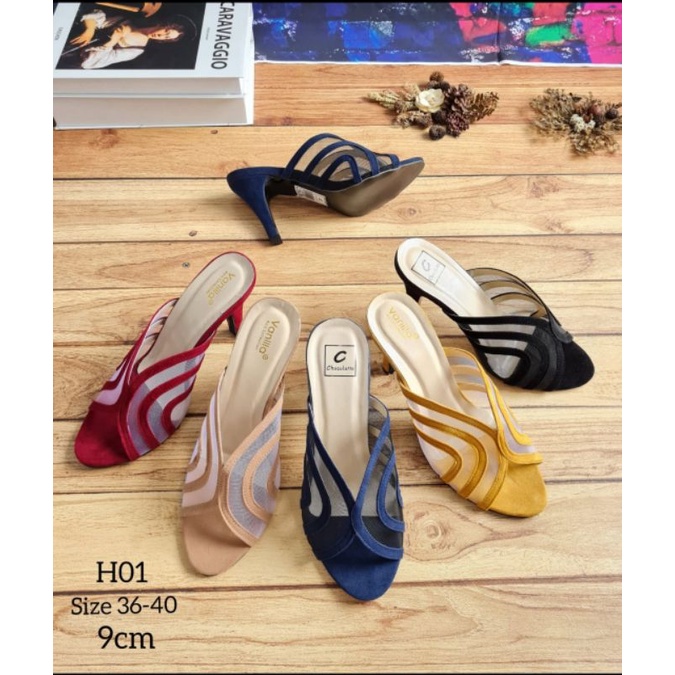 ABBUSHOES H 01  haig hell Wanita Bahan Suede puring 9cm 36/40