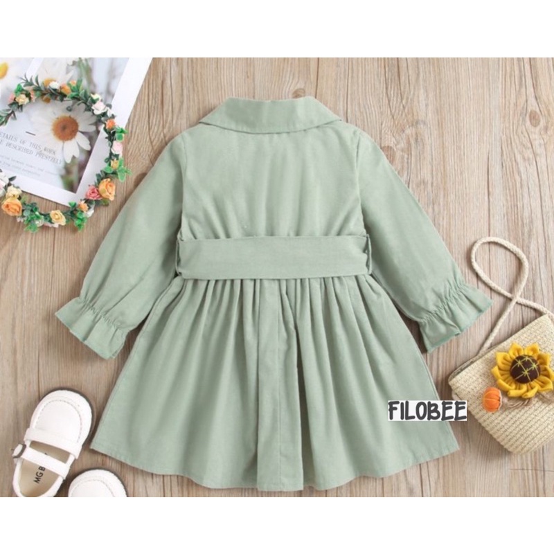 FILOBEE DRESS ANAK PEREMPUAN KATUN LINEN RAMY/LENGAN PANJANG PITA STYLE