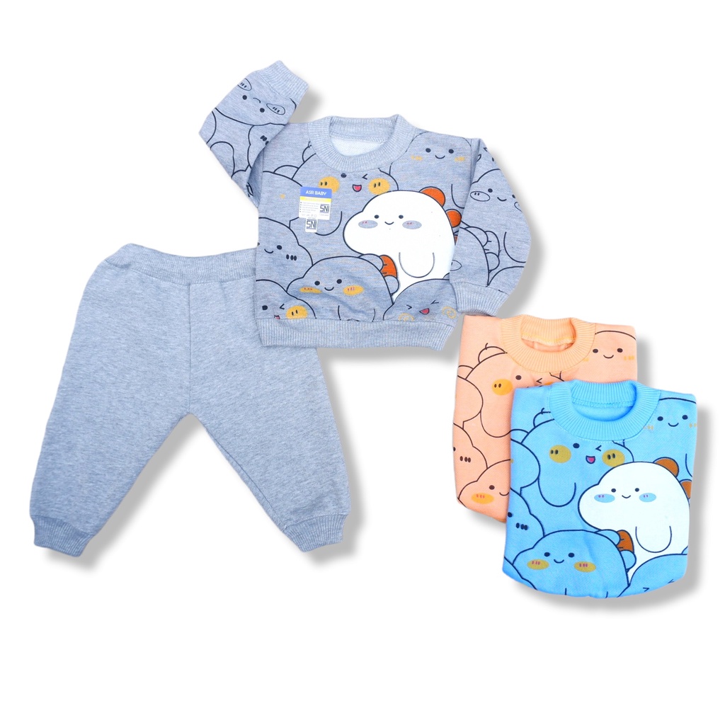 Setelan Jaket Bayi Anak 3-18 Bulan, Setelan Sweater Doodle Satu Setel Celana dan Sweater 1 Warna