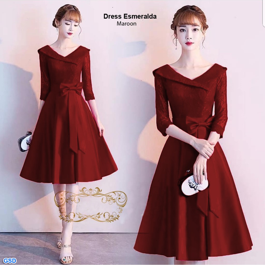 Dress esmeralda/midi dress wanita brokat kombi baletoli/casual dress sabrina model terbaru