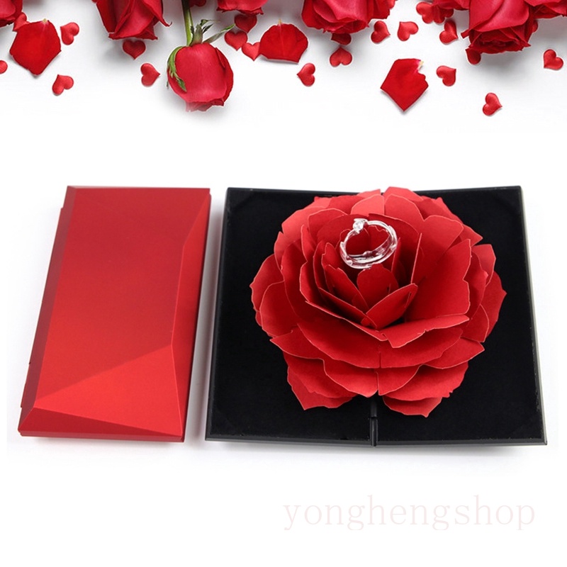 Kotak Penyimpanan Cincin Bentuk Bunga Mawar 3d Pop Up Untuk Hadiah Valentine