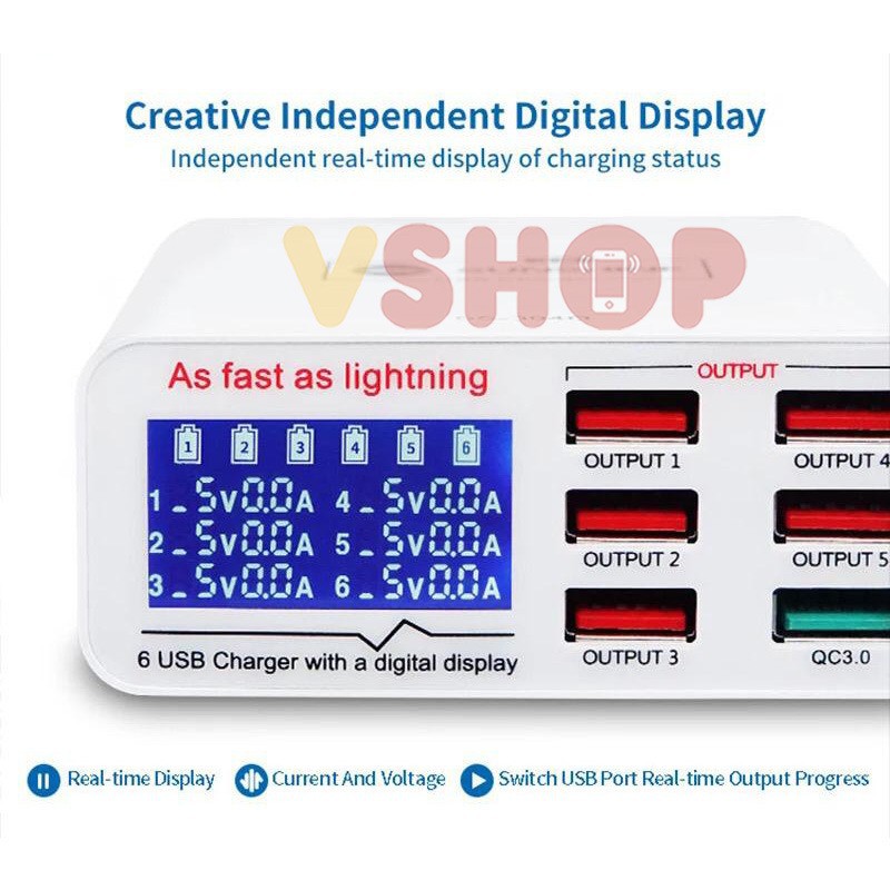 USB ADAPTOR CHARGER SUNSHINE SS-304Q 6 PORT USB QC3.0 FAST CHARGING