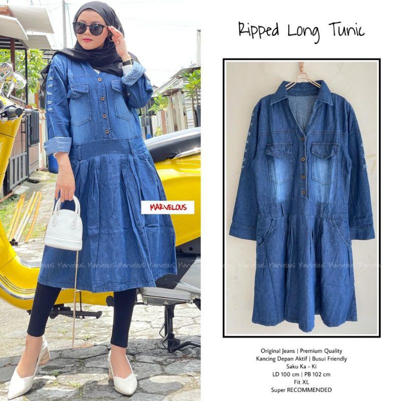 ripped long tunik jeans by marvelous