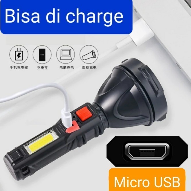 Senter Flashlight USB Charge 8 COB L-830 4 Mode Cahaya