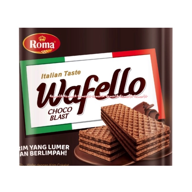 Roma Wafello Choco Blast 234gr Italian Taste Wafer Coklat Kaleng Krim Yang Lumer Berlimpah Romma Wafelo Waferllo Chocolate