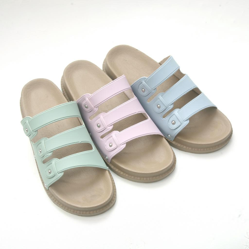 SANDAL WANITA PLATFORM BAN TIGA KOKOP SELOP WARNA PASTEL