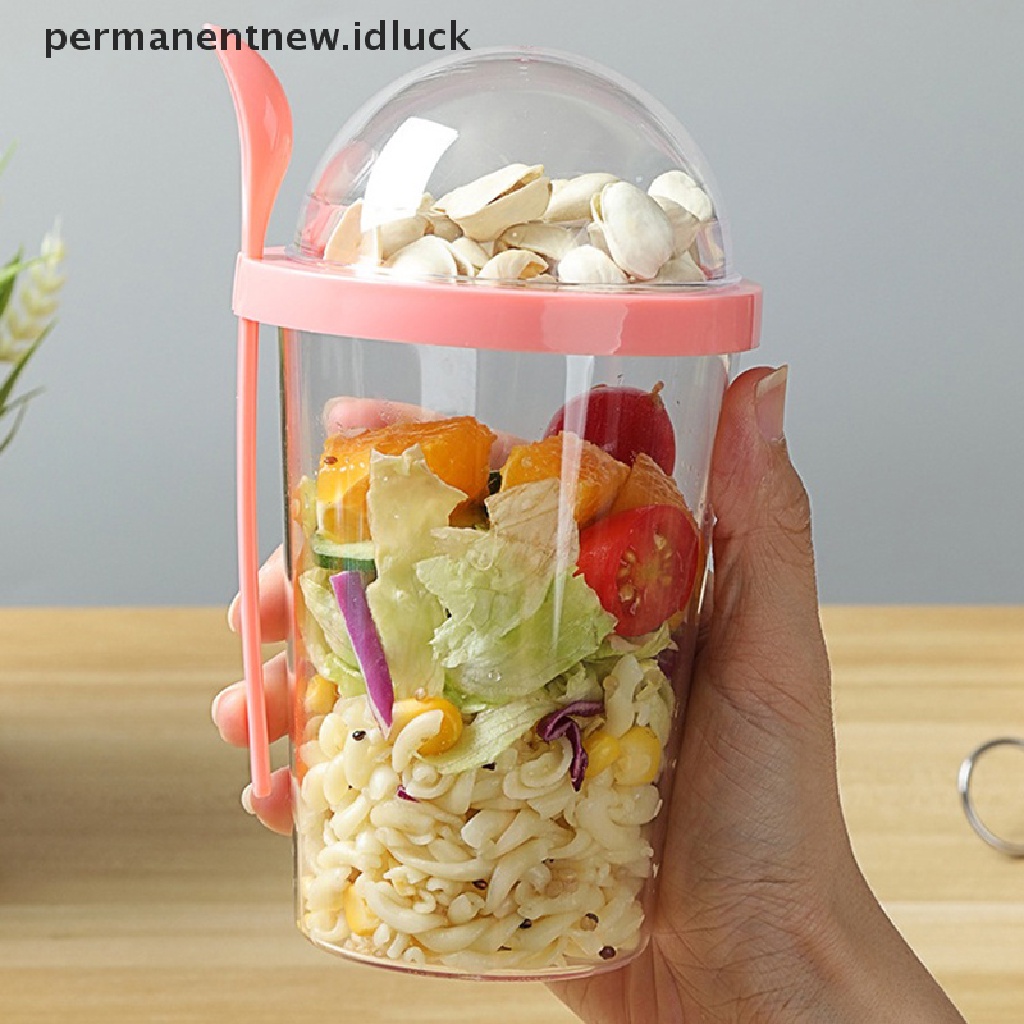 Cangkir Wadah Salad Buah Dan Sayuran Portabel 400ML Dengan Sendok Penutup