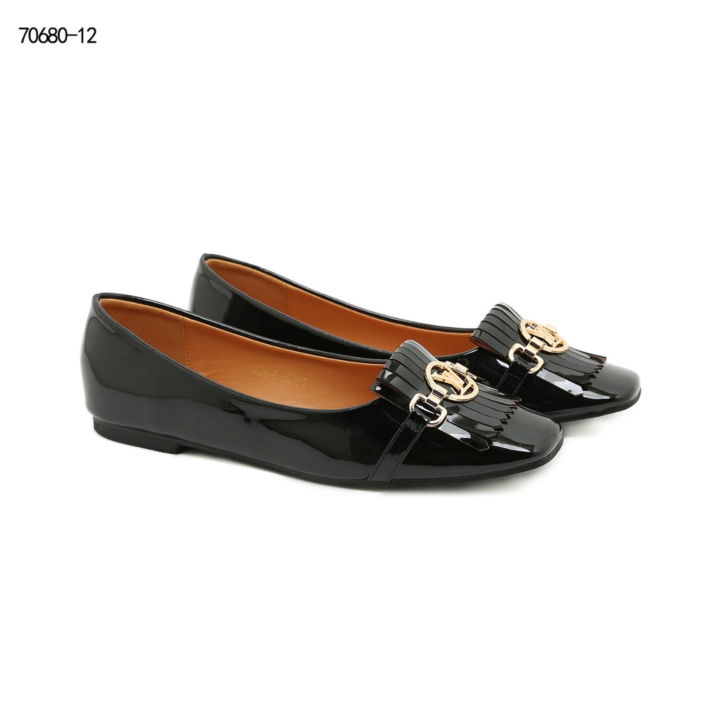 PR SHOES Chain Logo Patent Leather Flat Shoes  #70680-12