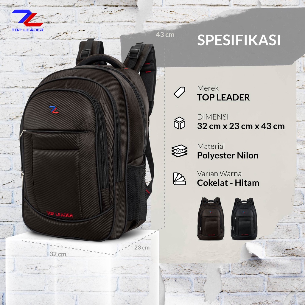 Tas Ransel Kerja Pria Tas Laptop 14 inch Backpack Original POLO TOPLEADER - Goldiesbags