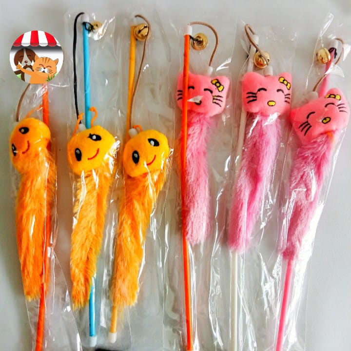 Mainan Kucing Pancingan Boneka Cat Stick Toys Tongkat Bulu Lonceng Pit