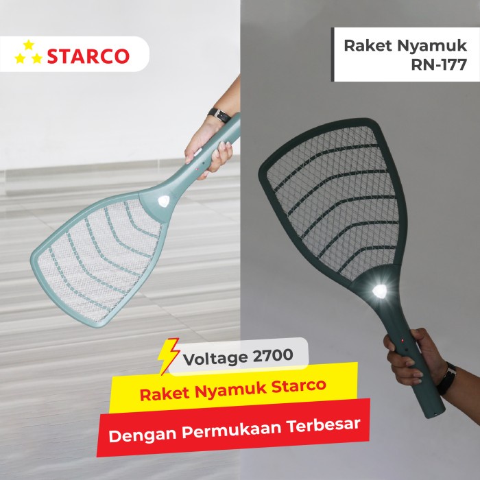 Starco RN-177 Raket Nyamuk Multifungsi LED Rechargeable Putih