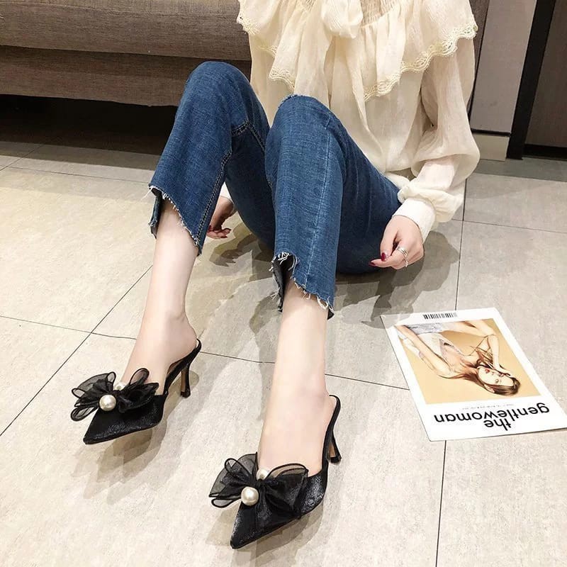 RYX - Butterfly Ribbon Sepatu Hak Mules Wanita Fashion Casual - Ori Import