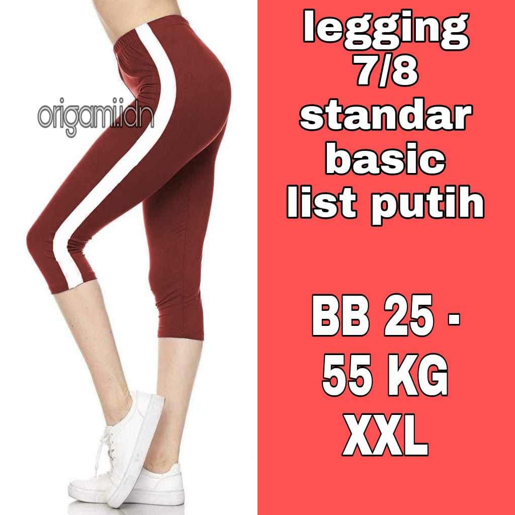 Celana Legging 3/4 Garis Putih Leging Sport wanita S M L XL JUMBO Lejing Pendek Korea Kekinian