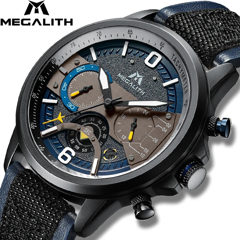 TERBARU MEGALITH Watches Men Sport Waterproof Watch Top Brand Luxury Military Leather Strap Quartz