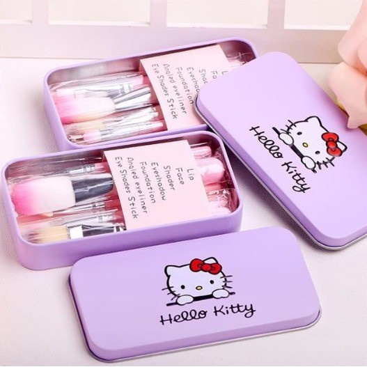 BRUSH MAKE UP SET 7 IN 1 MOTIF HELLO KITTY PERLENGKAPAN MAKE UP BOX