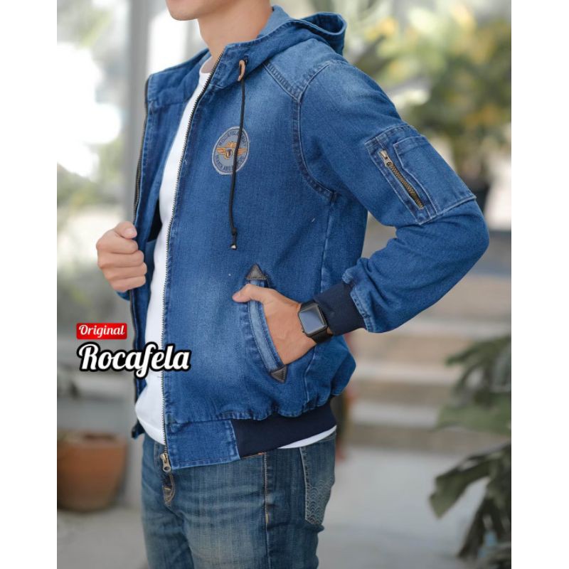 JAKET JEANS HODIE ROCAFELA HODIE PERMANEN-JAKET JEANS HODIE ROCAFELA ORIGINAL-HODIE JEANS RF(BISACOD