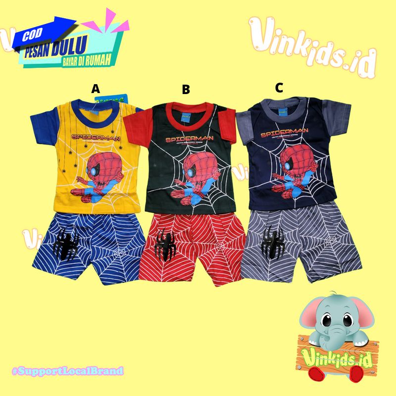 Baju anak superhero / Setelan Kaos Bayi/ Baju Bayi Motif Spiderman 6-12 Bulan