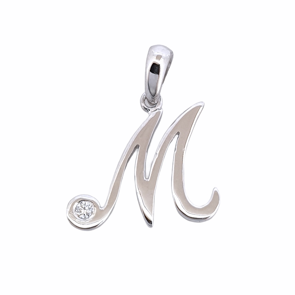 GOLDMART Liontin Emas Berlian Charmora Alphabet - Huruf M  (Kuning/Putih) TP 0440