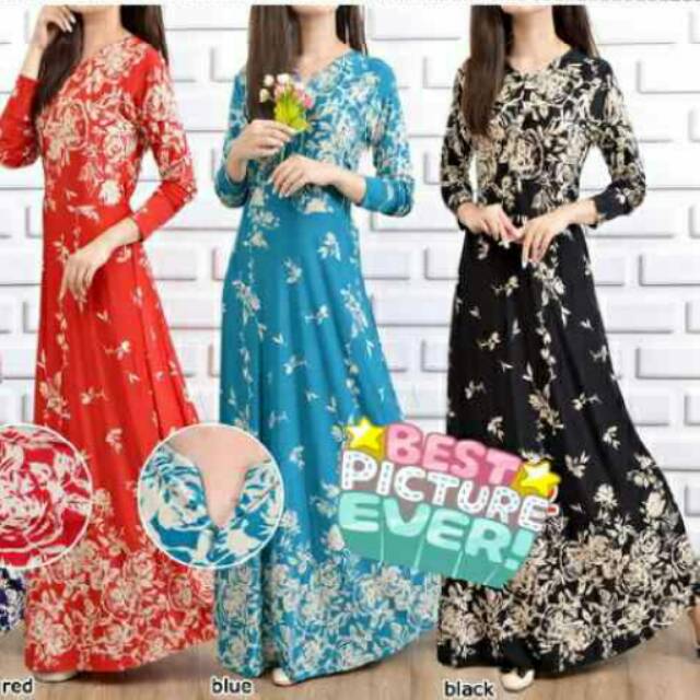 Gamis Jersey Cantik Adem Motif Bunga Abstrak