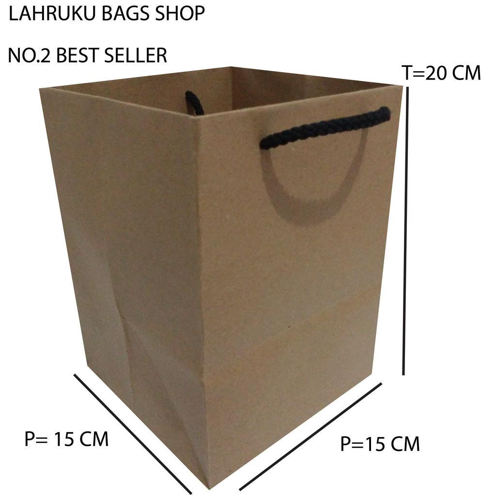

TAS KERTAS COKLAT BENTUK KOTAK BAHAN KRAFT COKLAT SIZE PxLxT 15x15x22 Polos Bertali Hitam Kuat Murah Toples Bisa Masuk