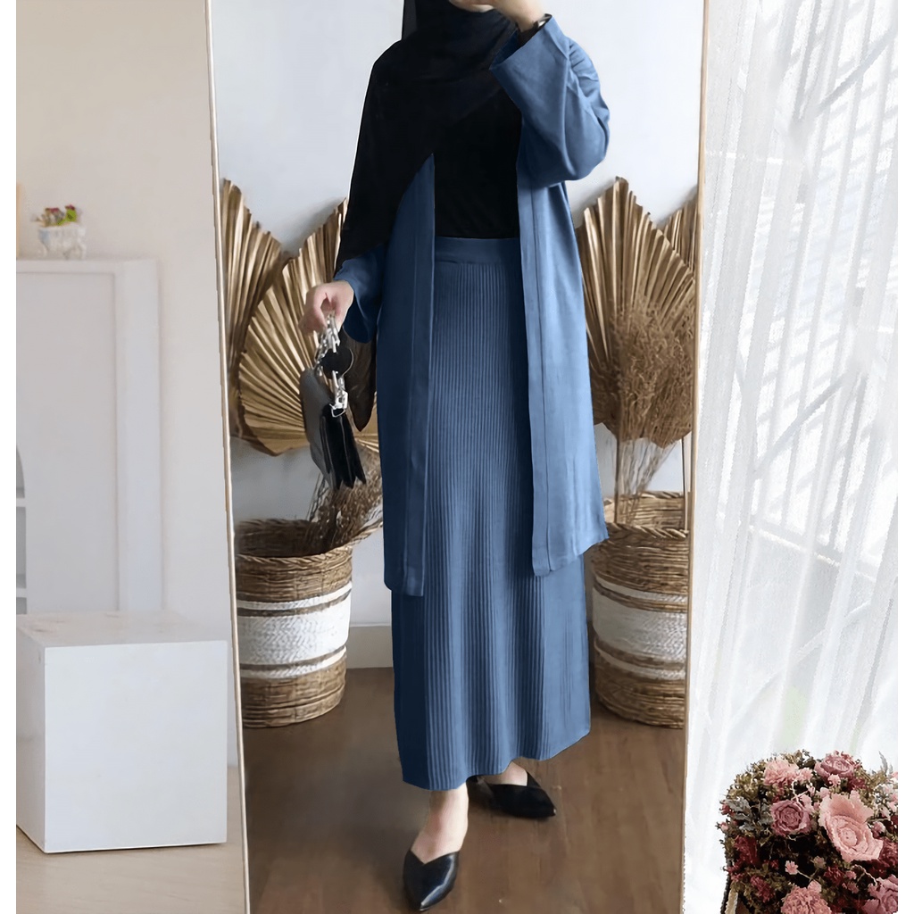 Yurika One Set Rok Span + Cardigan 2 In 1 Setelan Rajut Tebal Lembut Wanita Premium Terbaru Fit to XL / Rajut setelan Pocky / Baju Atasan Import Boxy Murah / Set Cardi Panjang Fashion Wanita Muslim / Daily Set Atasan Dan Bawahan Rajut