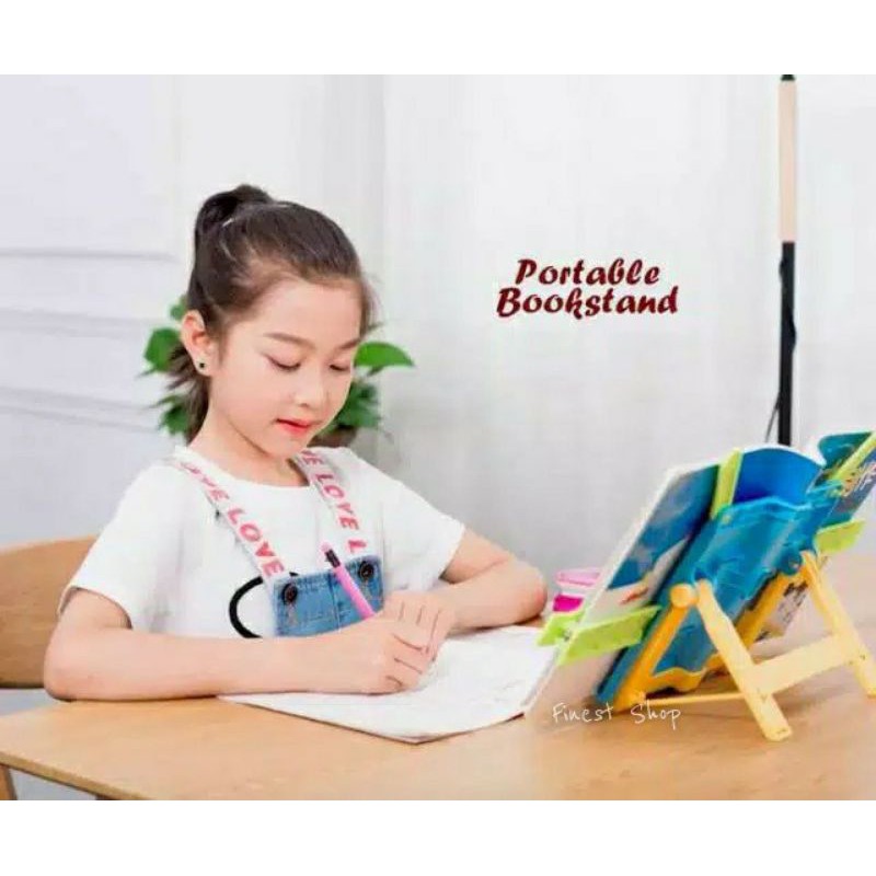 Penyangga Buku Bookstand Portable Lipat Sandaran Buku Belajar Anak Pegangan Ipad HP Handphone Holder