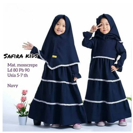 Gamis anak SAFIRA KIDS SYARI, 5-7 thn (Bonus JILBAB) baju muslim Murah model Terbaru 2021