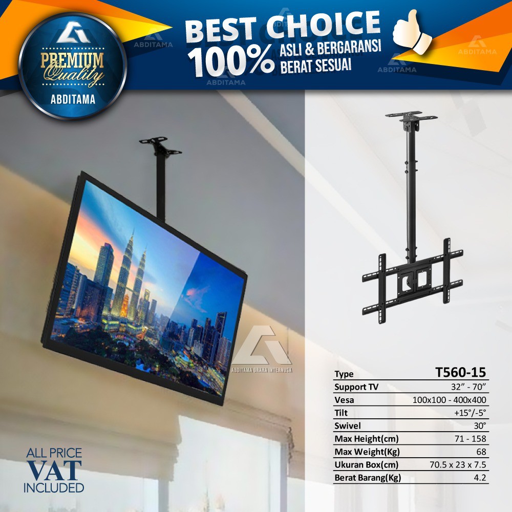 Bracket TV ceiling gantung plafon T560-15 32&quot;-70&quot; Tilt Swivel 71-158