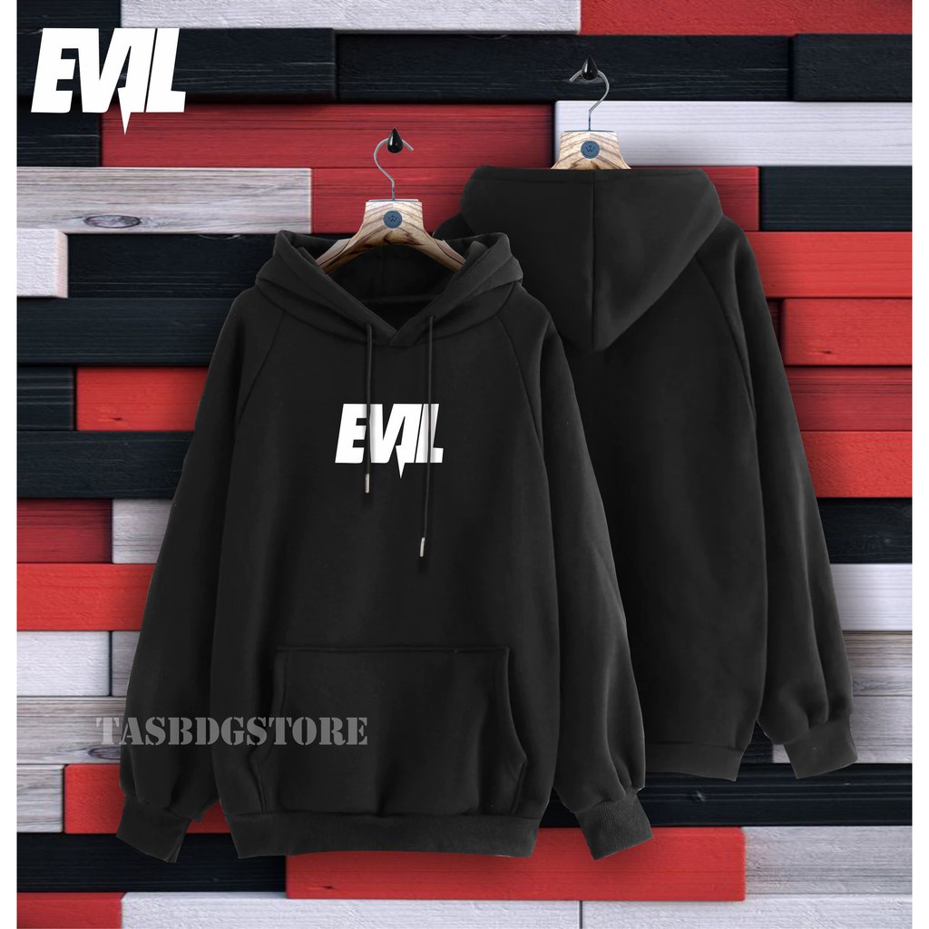 TERMURAH !! COD Jaket Sweater Hoodie Pria Distro EVIL Big Size Jumbo M - XXL