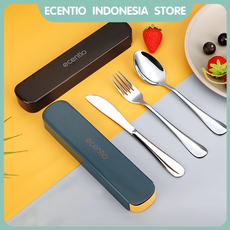 ecentio Sendok Makan Stainless Alat Makan Peralatan Makan Set 3pcs Pisau Garpu Dan Sendok