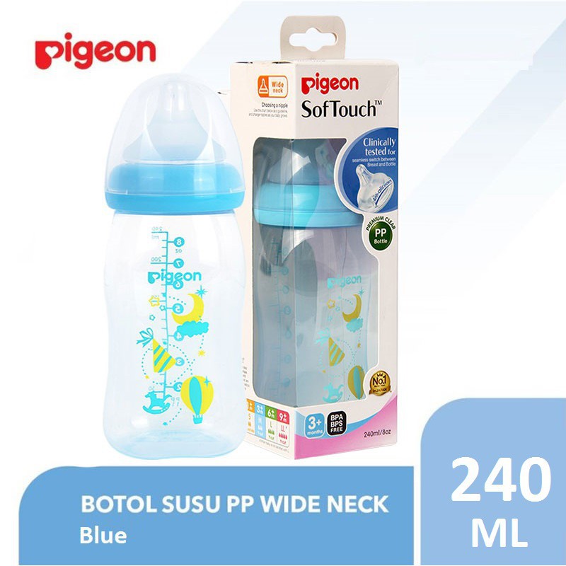 Pigeon Botol Susu Bayi PP Clear Wide Neck 240 ml - Blue