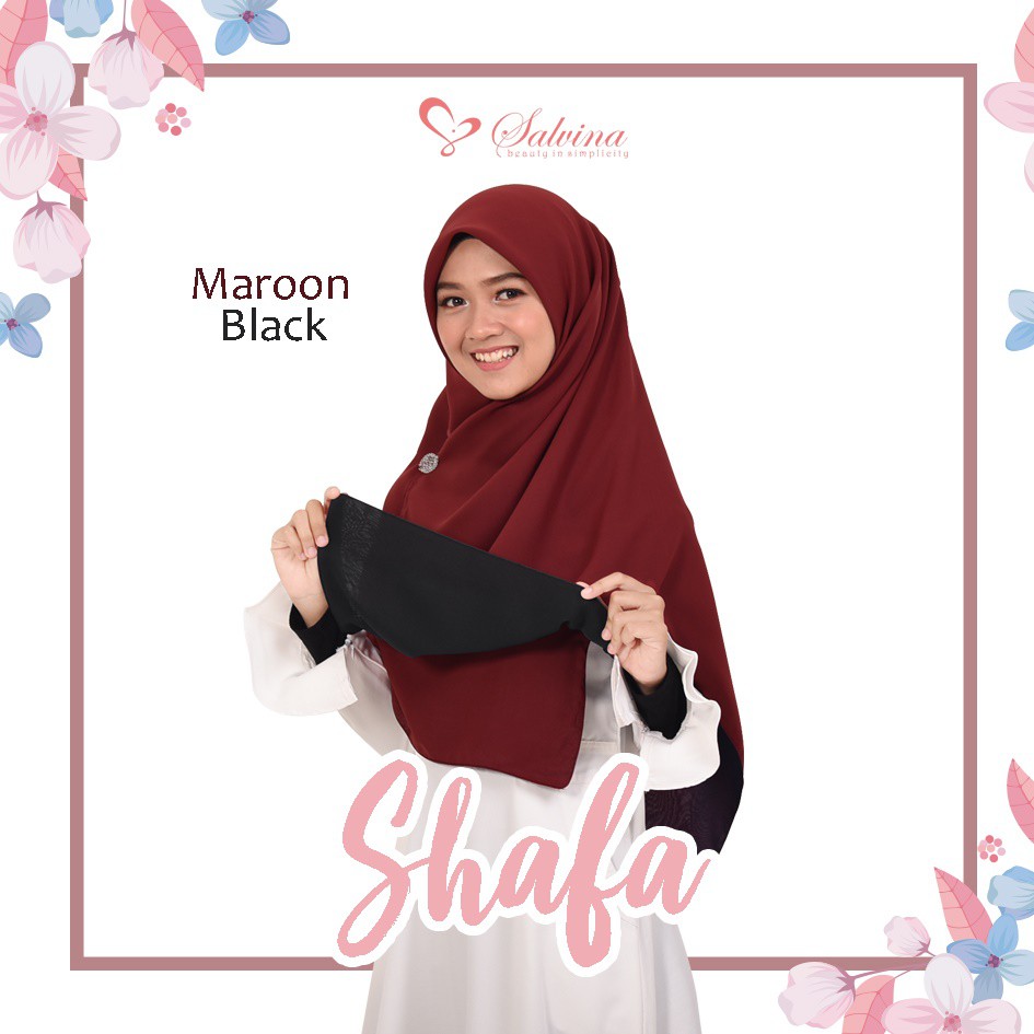 Shafa Square Black-Maroon / jilbab 2 layer/ jibab bulak balik/ jibab merah maroon / jilbab hitam