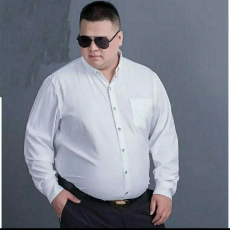 baju kemeja polos putih oversize cowok big size pria jumbo lengan