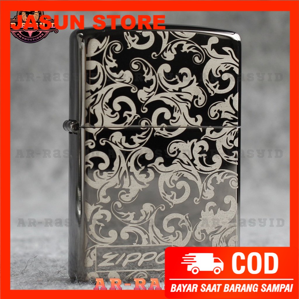 BISA COD! Korek Api Minyak Zippo Black Ice Light Hitam Logo Motif Batik 150