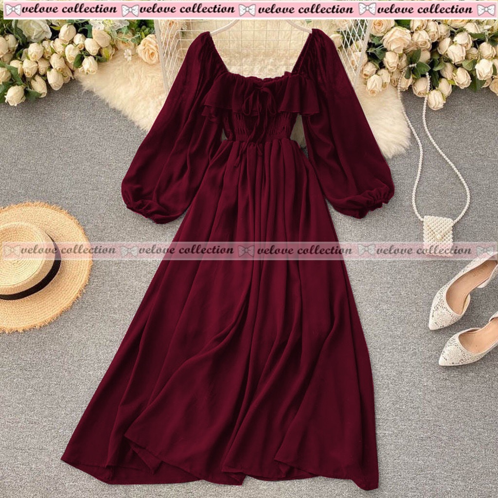 JONKA FASHION - Dress Sora Flower Fashion Wanita Gaya Vintage Dress Casual Terbaru-5