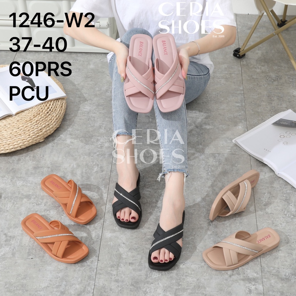 BALANCE Sandal Slop Wanita Jelly Import Karet Elastis Empuk Teplek Motif Silang Manik Manik W2