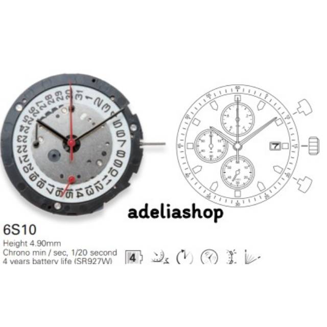 Mesin jam tangan miyota choronograph type 6S10 posisi jarum kecil 6,9,12