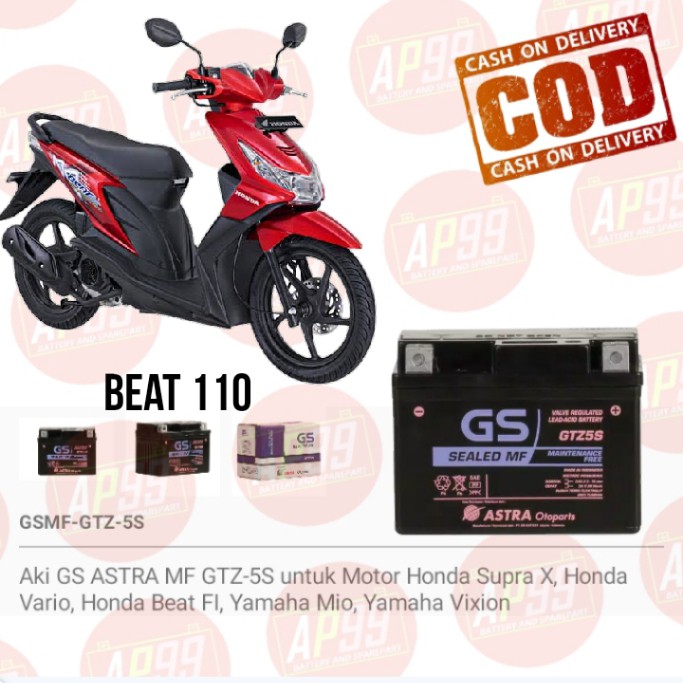 AKI MOTOR HONDA BEAT 110 KARBU ACCU KERING GTZ5S MF GS ASTRA ASLI GTZ-5S