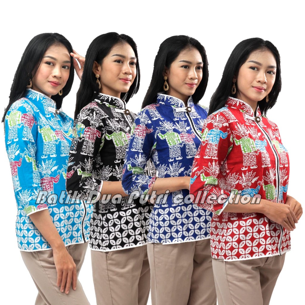 Batik Wanita Atasan Batik Blouse  Motif Ondel Ondel Jakarta READY S-M-L-XL-XXL-3L-4L-5L