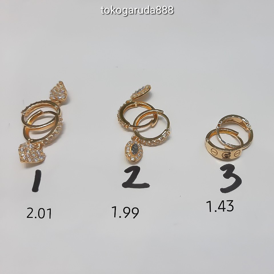 anting anak dan dewasa emas asli kadar 700 70% 16k 22 cartierr diamond love permata bulat giwang kerabu hooks dewasa