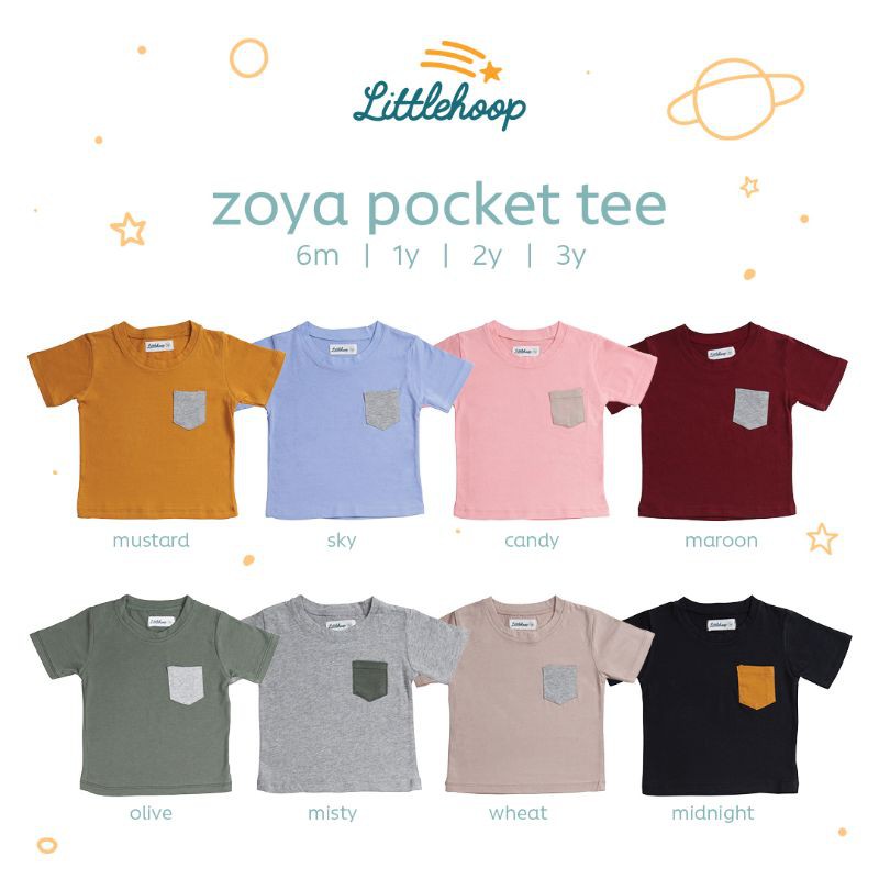 LITTLEHOOP Zoya Pocket Tee Cotton Kaos Anak Polos Lengan Pendek Baju Bayi