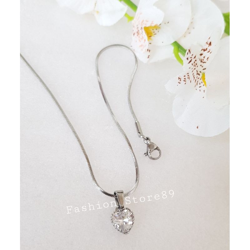 Kalung Love permata Putih Emas Silver simple elegant Bestquality titanium Antikarat Selamanya